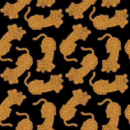 Chinese tiger seamless pattern. Lunar 2022 New Year design template. Zodiac sign. Animal silhouette. Horoscope symbol.のイラスト素材