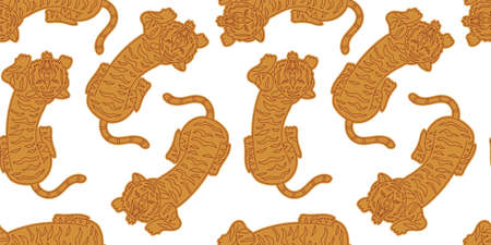 Chinese tiger seamless pattern. Lunar 2022 New Year design template. Zodiac sign. Animal silhouette. Horoscope symbolのイラスト素材