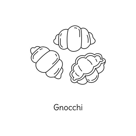 Gnocchi pasta illustration. Vector doodle sketch. Traditional Italian food. Hand-drawn image for engraving or coloring book. Isolated black line icon. Editable strokeのイラスト素材