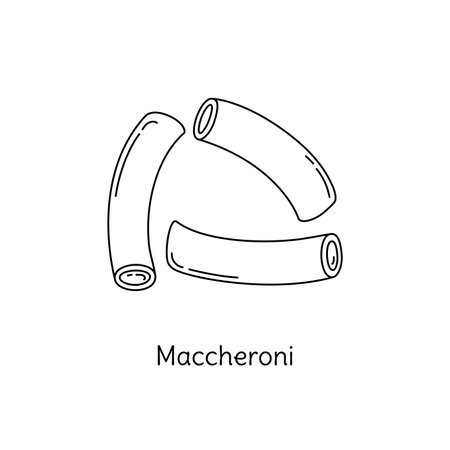 Maccheroni pasta illustration. Vector doodle sketch. Traditional Italian food. Hand-drawn image for engraving or coloring book. Isolated black line icon. Editable strokeのイラスト素材