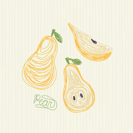 Pear fruit. Hand drawn vector illustration. Pen or marker doodle sketch.のイラスト素材