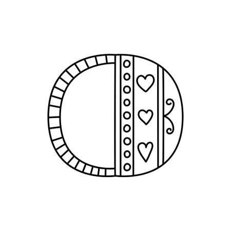Doodle letter O. Hand drawn line ABC. sketch alphabet. Kids illustration for coloring book. Editable outline.のイラスト素材