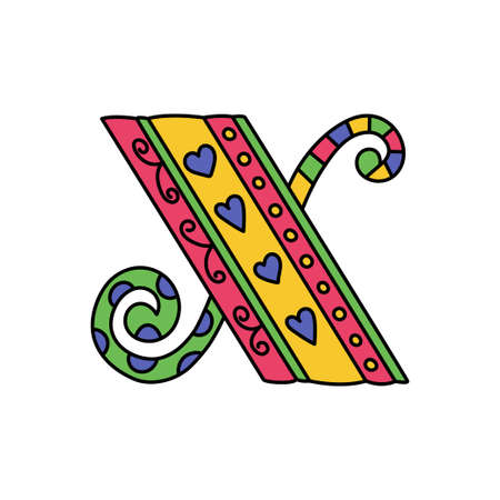 Colorful doodle letter X. Hand drawn line ABC. sketch alphabet. Kids illustration.のイラスト素材