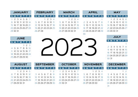 Vector calendar template 2023. Calendar banner. landscape design. English horizontal layout for printing.のイラスト素材
