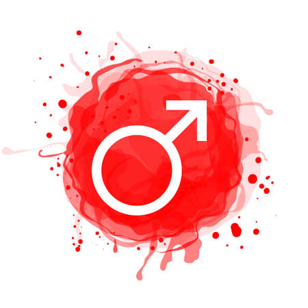 Mars planet symbol. Vector white sign on watercolor blot. Astrological calendar. Zodiacal horoscope. outline illustration. Jyotisha. Hinduism, Indian or Vedic astrology.のイラスト素材