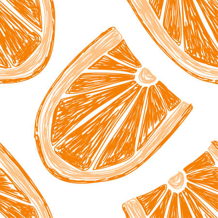 Orange fruit seamless pattern. food sketch illustration. natural background.のイラスト素材