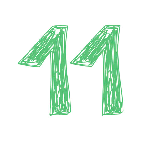 Number 11. Hand drawn line sketch digit. Children's drawing.
