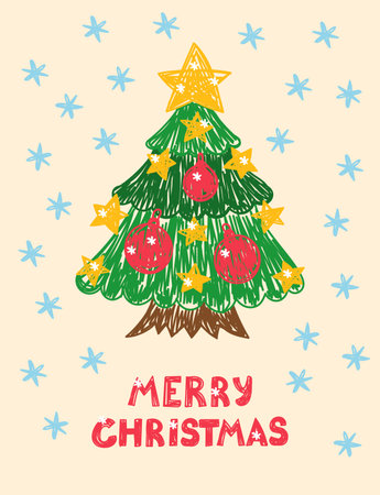 Christmas tree sketch. web icon. New Year festive vector handdrawn illustration for greeting card.のイラスト素材