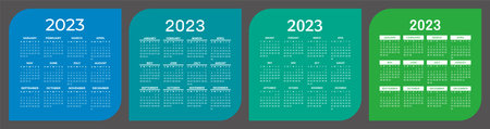 Calendar template 2023 set. Colorful english square calendar collection.
