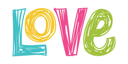 love lettering sketch. Pencil drawing romantic illustration. Pen or marker color symbol.のイラスト素材