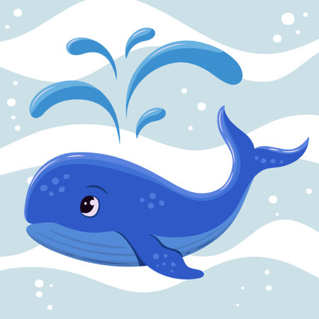 Cute whale. Colored drawing in cartoon style. Character for children's book. Vector illustrationのイラスト素材