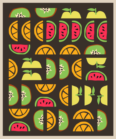 Abstract poster. Kiwi, orange, watermelon and apple. Vector drawing picture. Trendy style