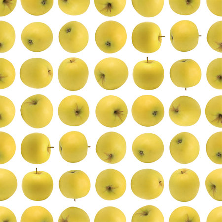 Yellow apple seamless pattern. Fruit, isolated on white backgroundの写真素材
