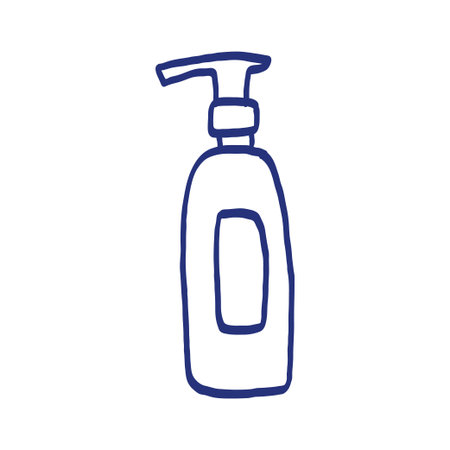 Pulverizer icon. Spray. Hairdressing equipment. Hand drawn sketch. Blue pen or marker drawing. Primitive kids picture.のイラスト素材
