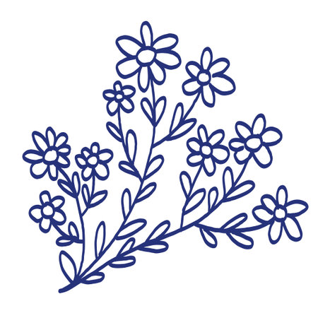Flower sketch. Hand drawn vector illustration. Blue pen or marker drawing. Primitive kids pictureのイラスト素材
