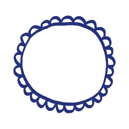 Floral frame. Flower sketch. Hand drawn vector illustration. Blue pen or marker drawing. Primitive kids pictureのイラスト素材