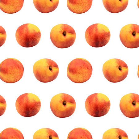 Nectarine seamless pattern for design. Juicy fresh whole fruit. Summer print wallpaper. Top and side...