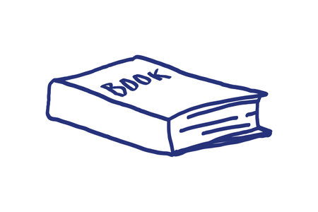 Book sketch. Hand drawn blue pen or marker drawing. Primitive kids pictureのイラスト素材