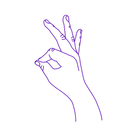 Ok sign. Contour of human hand. Vector gesture illustration. Concept of communication and expressions. Index, middle, ring, little fingers and thumbのイラスト素材