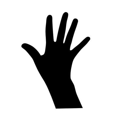 Black silhouette of human hand. Vector gesture illustration. Concept of communication and expressions. Index, middle, ring, little fingers and thumbのイラスト素材