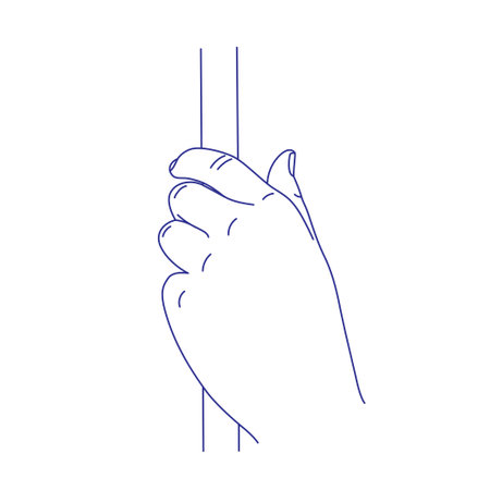 Hand holds a stick. Contour vector illustration. Index, middle, ring, little fingers and thumbのイラスト素材
