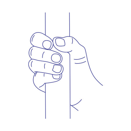 Hand holds a stick. Contour vector illustration. Index, middle, ring, little fingers and thumbのイラスト素材
