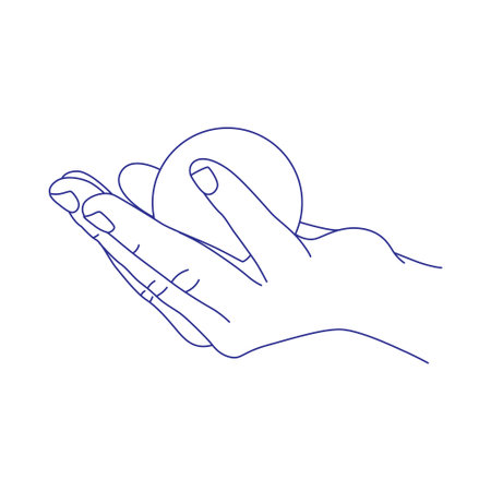 Hand holding a round ball. Contour vector illustration. Index, middle, ring, little fingers and thumbのイラスト素材