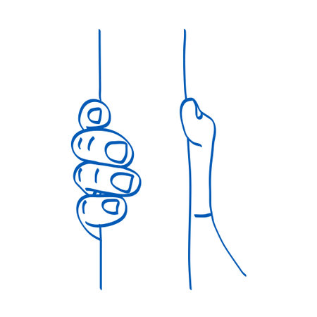 Hand holds a stick. Doodle vector illustration. Index, middle, ring, little fingers and thumbのイラスト素材