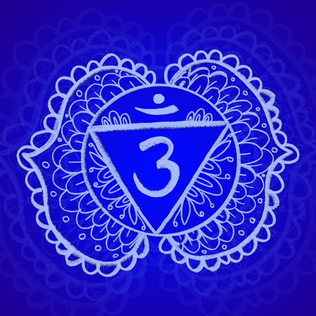 Ajna chakra. Hand drawn art. Pencil drawing sacred icon. Meditation. Third eye