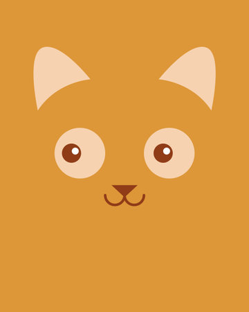 Kitten or cat character. Cartoon cute face of animal for baby card, poster, room decoration, printing on fabric, postcard, wrapping paper. Flat vector illustration in a simple style. Picture for applique, embroidery or color engraving.のイラスト素材