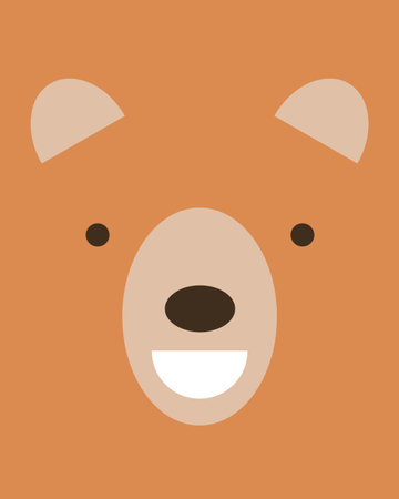 Kid teddy bear character. Cartoon cute face of animal for baby card, poster, baby shower invitation, printing on fabric, postcard, wrapping paper. Flat vector illustration in a simple style. Picture for applique, embroidery or color engraving.のイラスト素材