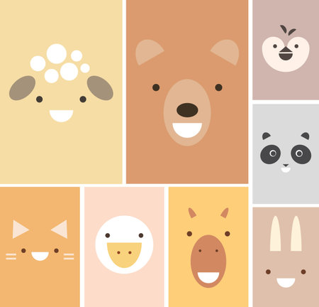 Cartoon cute different faces of animals for baby card, poster, baby shower invitation. Picture for...