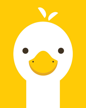 Gosling character. Cartoon cute face of animal for baby card, poster, baby shower invitation, nursery wall art, room decoration, printing on fabric, postcard, wrapping paper. Flat vector illustration in a simple style. Picture for applique, embroidery or color engraving.のイラスト素材