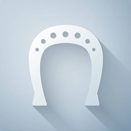 Paper cut Horseshoe icon isolated on grey background. Paper art style. Vector Illustrationのイラスト素材