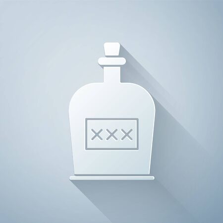 Paper cut Alcohol drink Rum bottle icon isolated on grey background. Paper art style. Vector Illustrationのイラスト素材