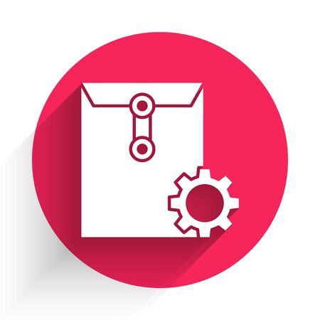 White Envelope setting icon isolated with long shadow. Red circle button. Vector Illustrationのイラスト素材