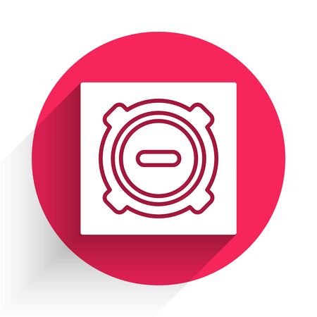White Manhole sewer cover icon isolated with long shadow. Red circle button. Vector Illustrationのイラスト素材