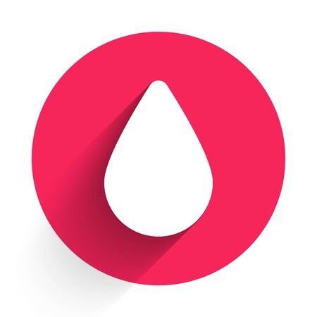 White Water drop icon isolated with long shadow. Red circle button. Vector Illustrationのイラスト素材
