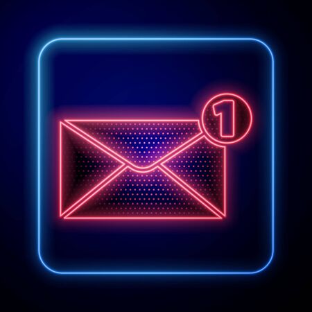 Glowing neon Envelope icon isolated on blue background. Received message concept. New, email incoming message, sms. Mail delivery service. Vector Illustrationのイラスト素材