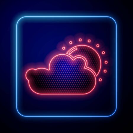 Glowing neon Sun and cloud weather icon isolated on blue background. Vector Illustrationのイラスト素材