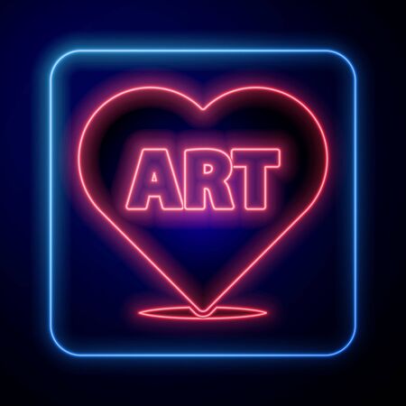 Glowing neon Heart with text art icon isolated on blue background. Vector Illustrationのイラスト素材