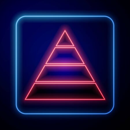 Glowing neon Business pyramid chart infographics icon isolated on blue background. Pyramidal stages graph elements. Vector Illustrationのイラスト素材