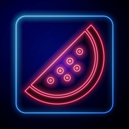 Glowing neon Casino slot machine with watermelon symbol icon isolated on blue background. Gambling games. Vector Illustrationのイラスト素材