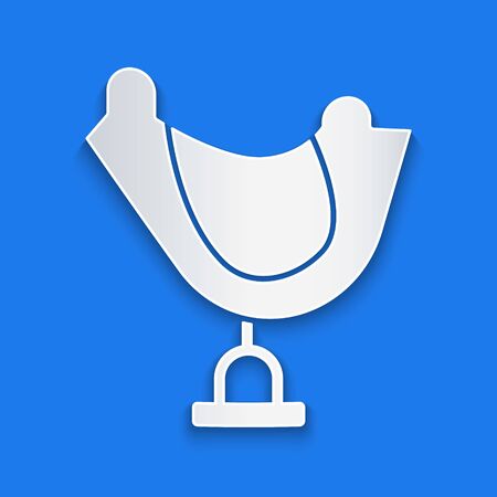 Paper cut Wild west saddle icon isolated on blue background. Paper art style. Vector Illustrationのイラスト素材