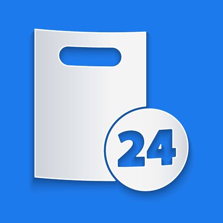 Paper cut Delivery with cardboard boxes icon isolated on blue background. Door to door delivery by courier. Paper art style. Vector Illustrationのイラスト素材