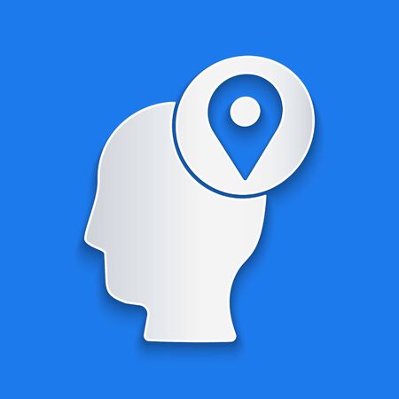 Paper cut Delivery man with cardboard boxes icon isolated on blue background. Door to door delivery by courier. Paper art style. Vector Illustrationのイラスト素材