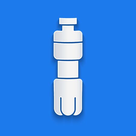 Paper cut Bottle of water icon isolated on blue background. Soda aqua drink sign. Paper art style. Vector Illustrationのイラスト素材