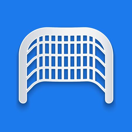 Paper cut Ice hockey goal with net for goalkeeper icon isolated on blue background. Paper art style. Vector Illustrationのイラスト素材