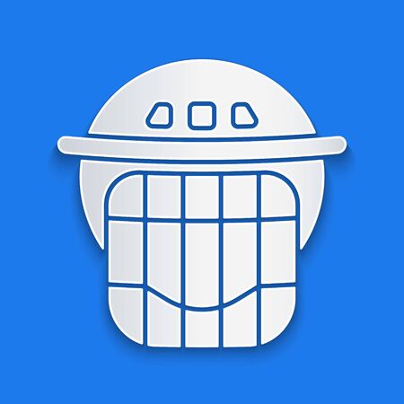 Paper cut Hockey helmet icon isolated on blue background. Paper art style. Vector Illustrationのイラスト素材