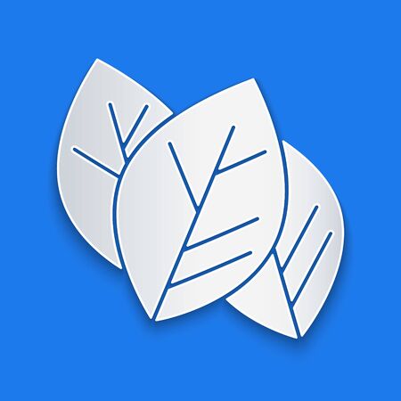 Paper cut Leaf icon isolated on blue background. Leaves sign. Fresh natural product symbol. Paper art style. Vector Illustrationのイラスト素材